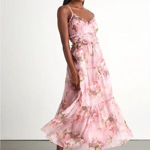 Lulu's Pink Floral Midi Dress